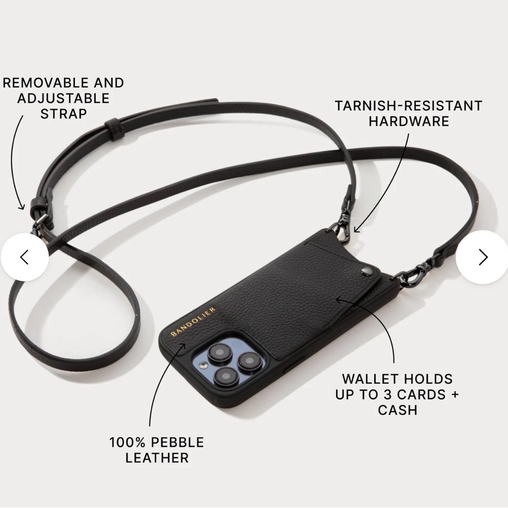 iPhone 13 Pro Max Black Emma Bandolier black pewter Leather crossbody